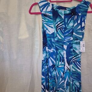 dressbarn Blue and White Tropical Print Dress
